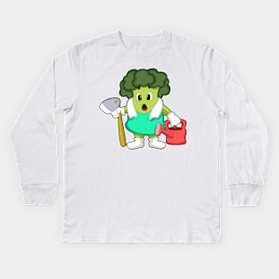 Broccoli as Farmer with Watering can Kids Long Sleeve T-Shirt